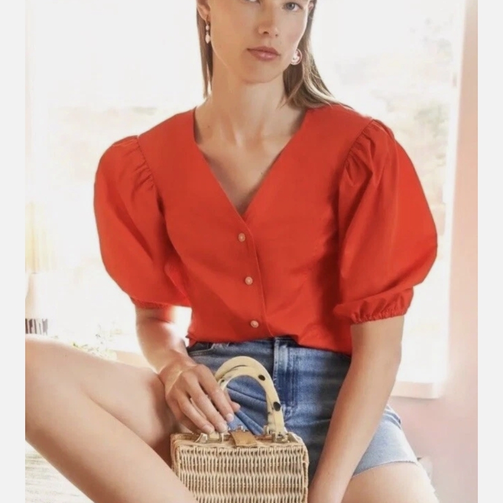 Tory Burch Scarlet Puff Sleeve Blouse